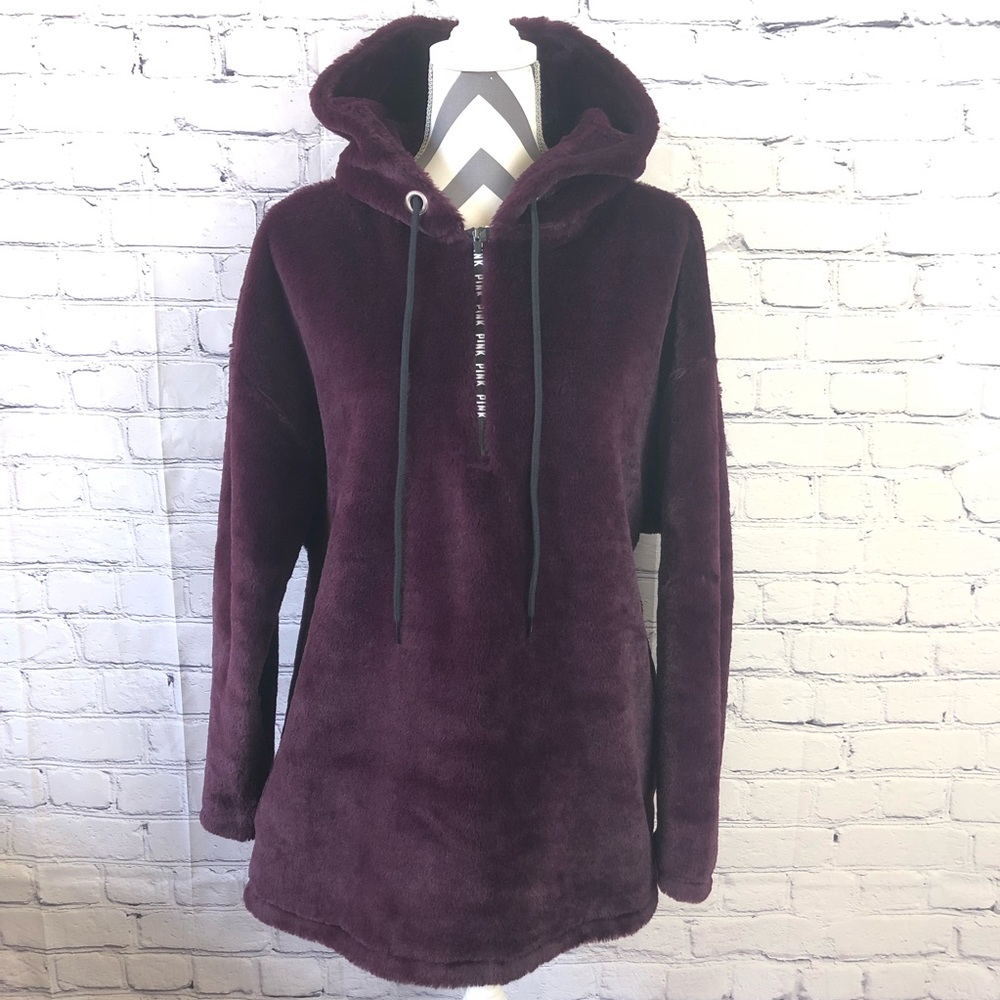 PINK 3/4 Zip Plush Hoodie Like NEW